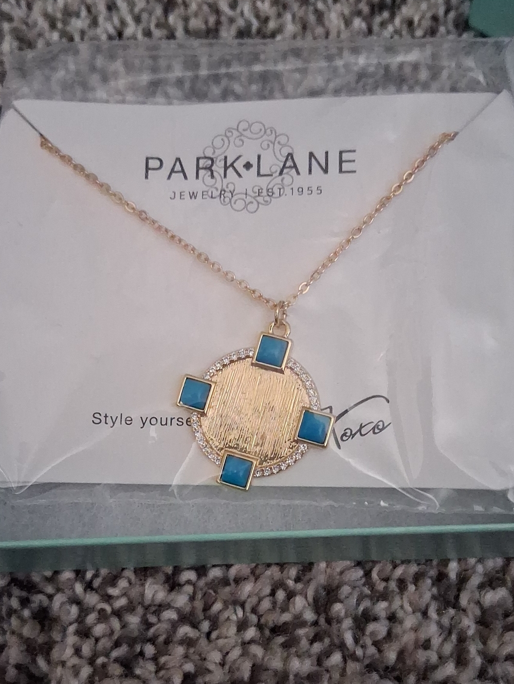 Park Lane Gold-Tone Pendant Necklace with Blue Stone Accents